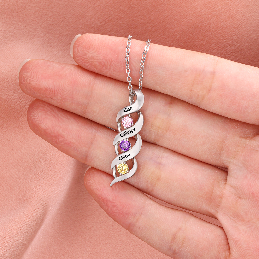 Collier Femme 3 Prénoms Personnalisés avec 3 Pierres de naissance | Jessemade