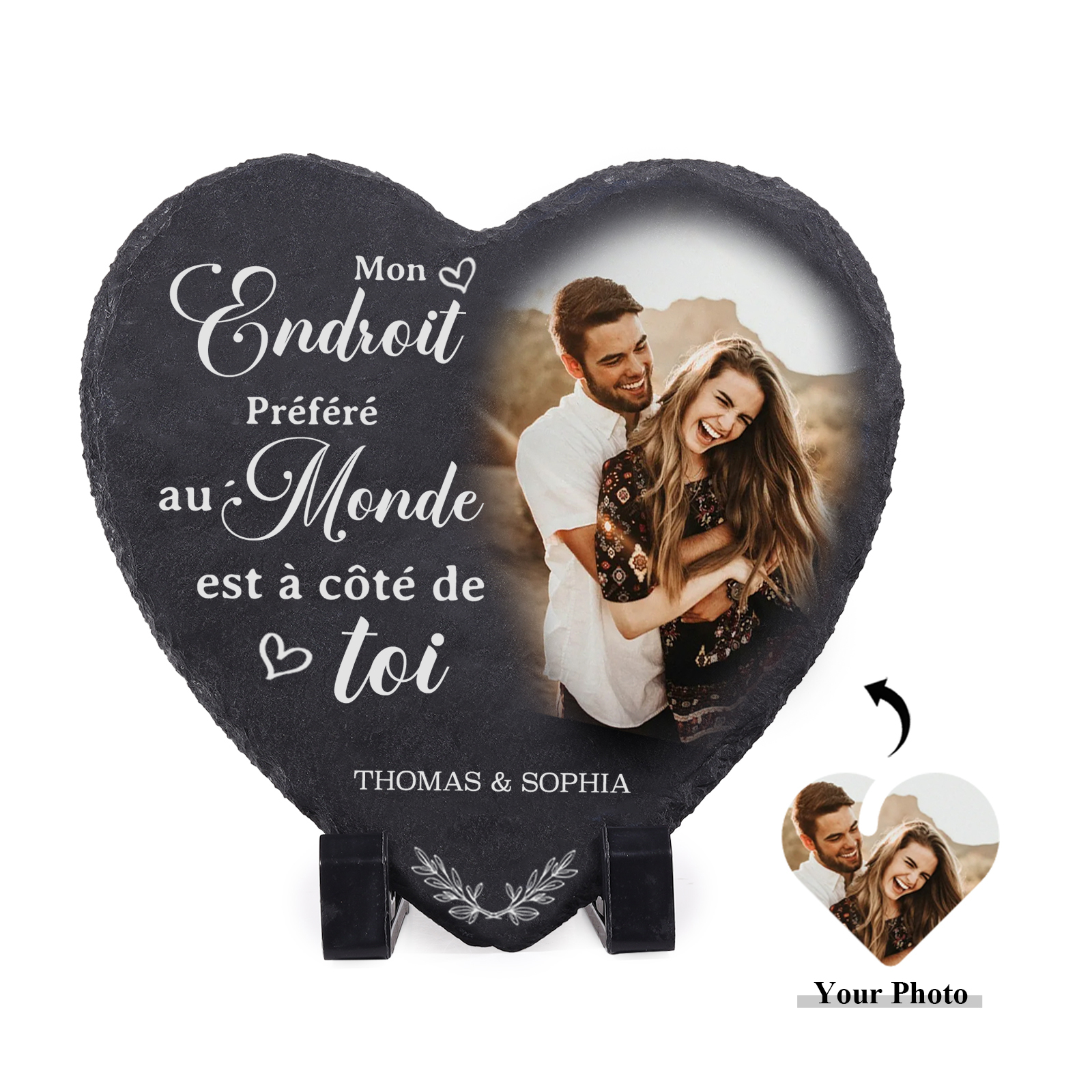 Plaque en ardoise Cœur 2 Prénoms et Photo Personnalisé pour Couple | Jessemade