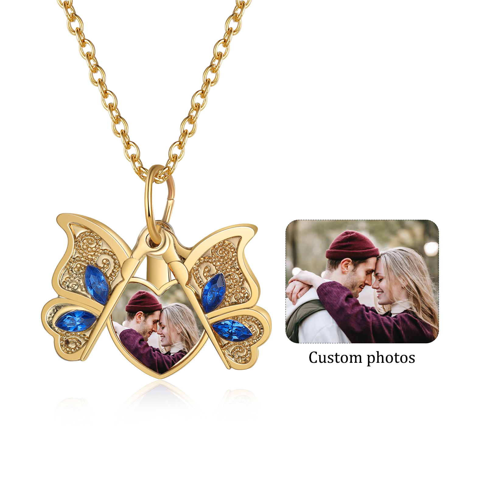Collier ouvert Papillon photo Personnalisée Pendentif