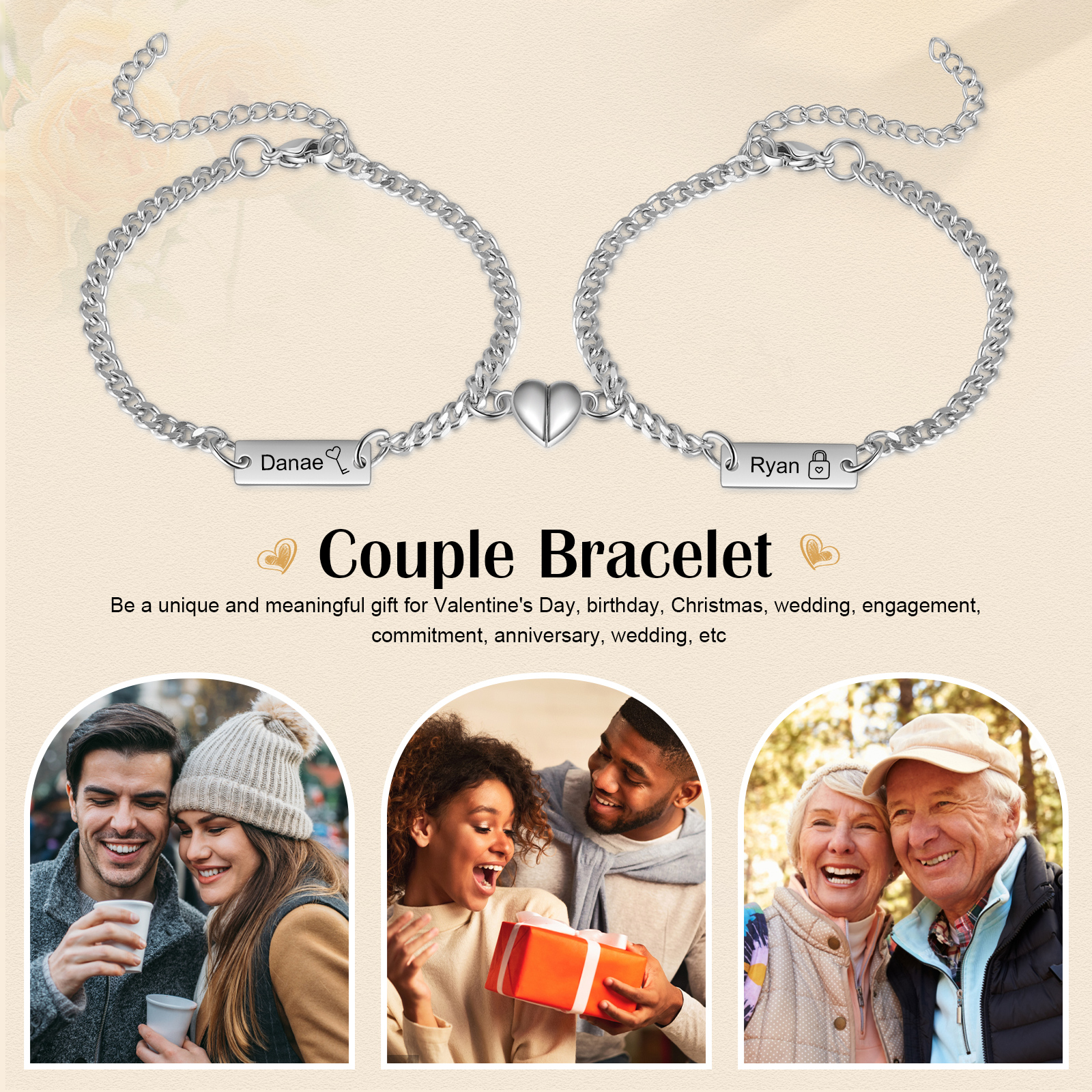 Bracelet couple Gourmette 2 Prénoms Personnalisés Bracelet en Commun｜Jessemade