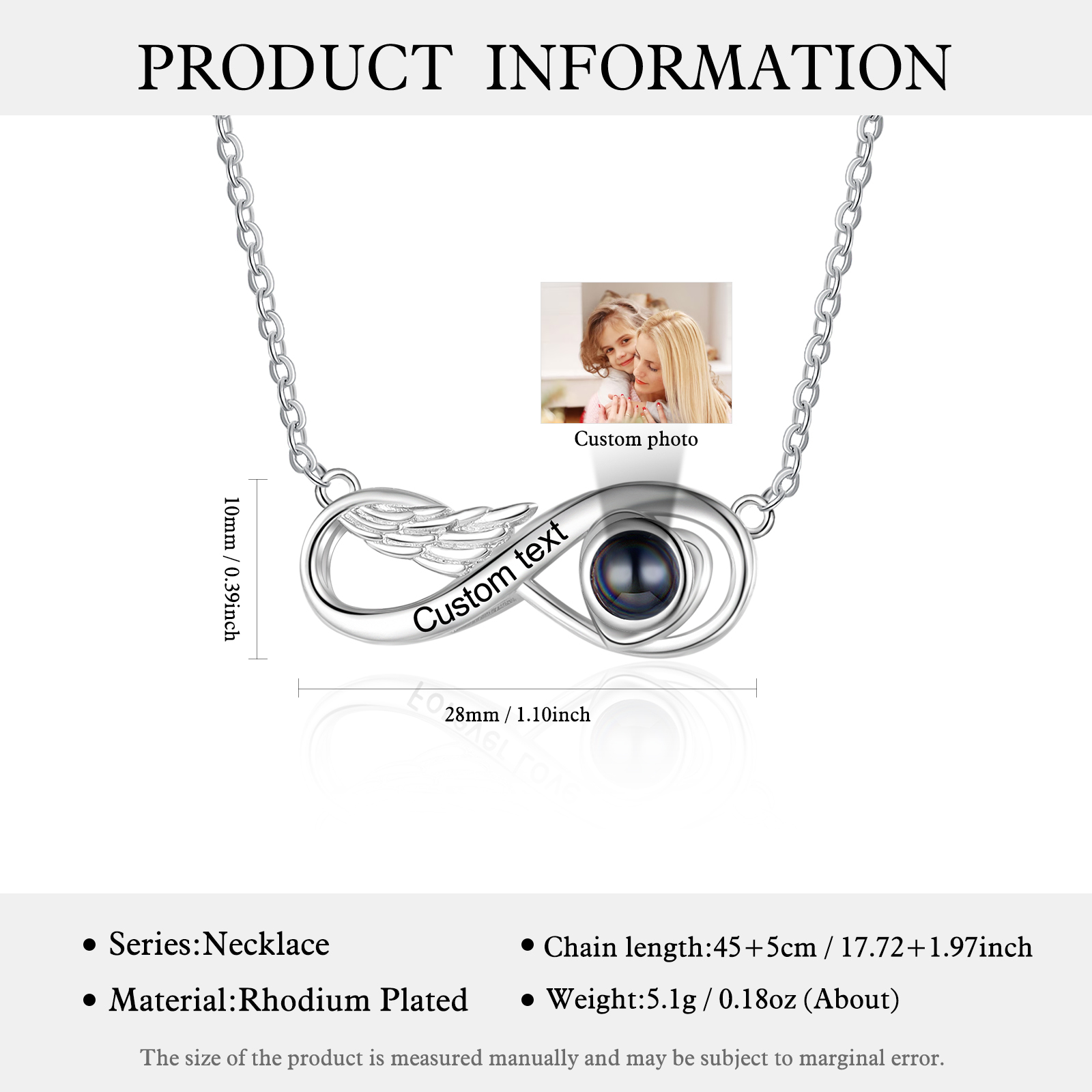 Collier Infini Projection de Pierres 1 Photo et Texte Personnalisée Collier pour Femmes | Jessemade