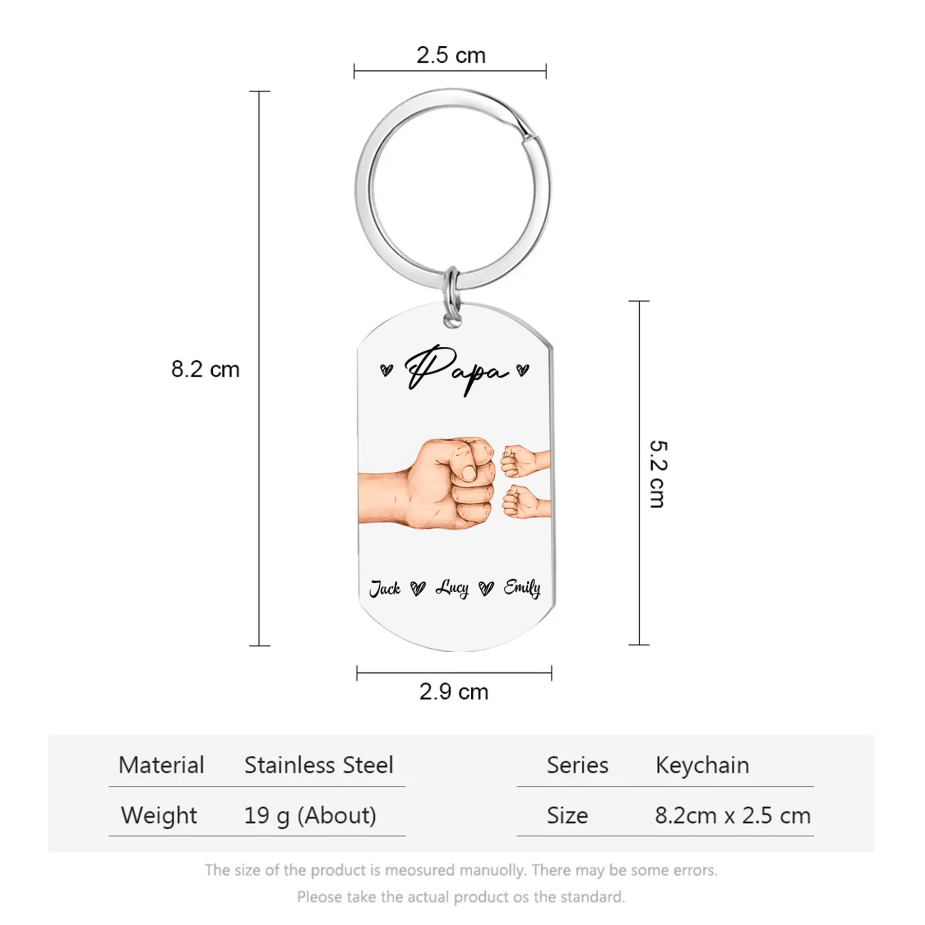 À Papa/Papi - Porte-Clés Poings 3 Prénoms Personnalisés