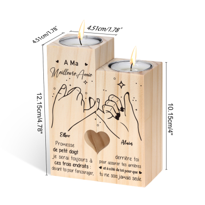 À Ma Meilleure Amie-Bougeoirs en Bois la main dans la main 2 Prénoms Personnalisés sans bougie