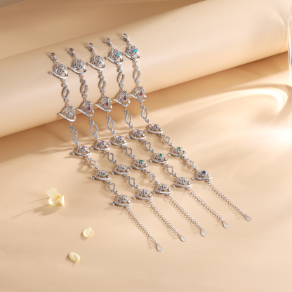 Bracelet Roses et Cœur 1 Prénom Personnalisé avec 1 Pierre de Naissance