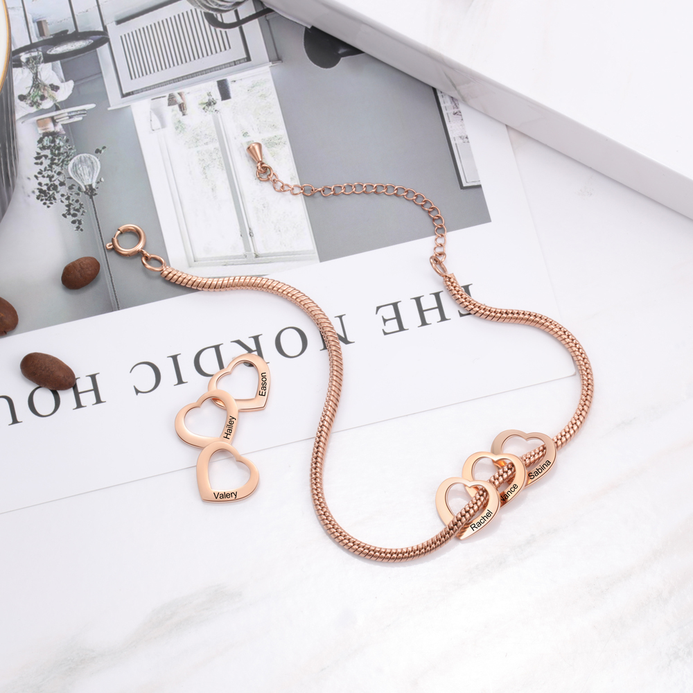 Bracelet Cheville Réglable Prénom Personnalisés Pour Femmes Avec 6 Pendentif Coeur