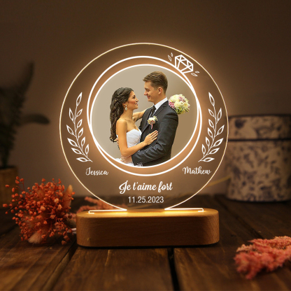 Lampe de chevet Couple LED Lumières 2 Prénoms et 1 Photo Personnalisés avec Date et Texte