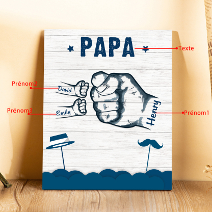 À Mon Papa/Papi-Cadre en Bois Poings 3 Prénoms Personnalisés avec Texte
