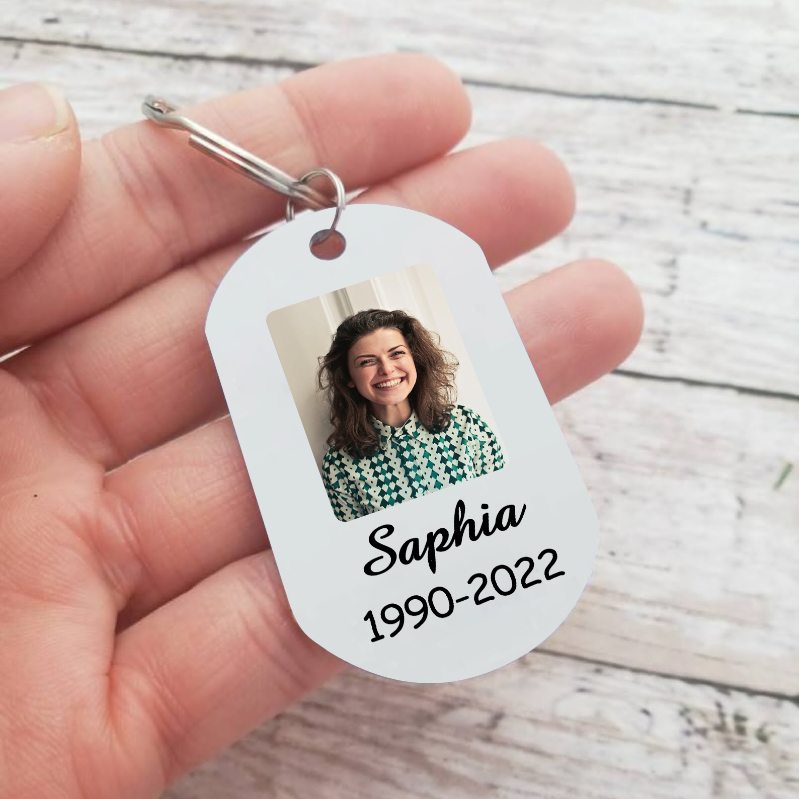 Porte-Clés Commémoratif 1 Prénom et Photo Personnalisés avec Date | Jessemade