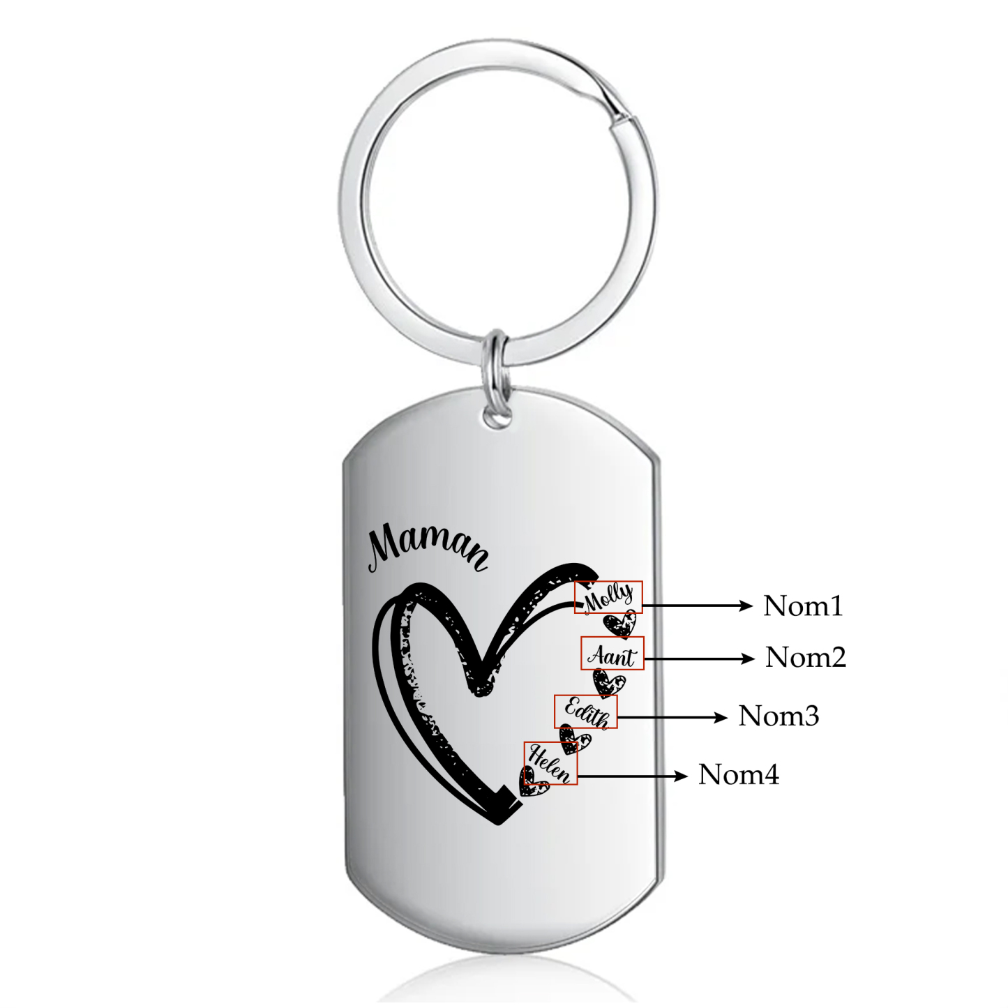 À Ma Maman - Porte-Clés Cœur 2-7 Noms Personnalisés