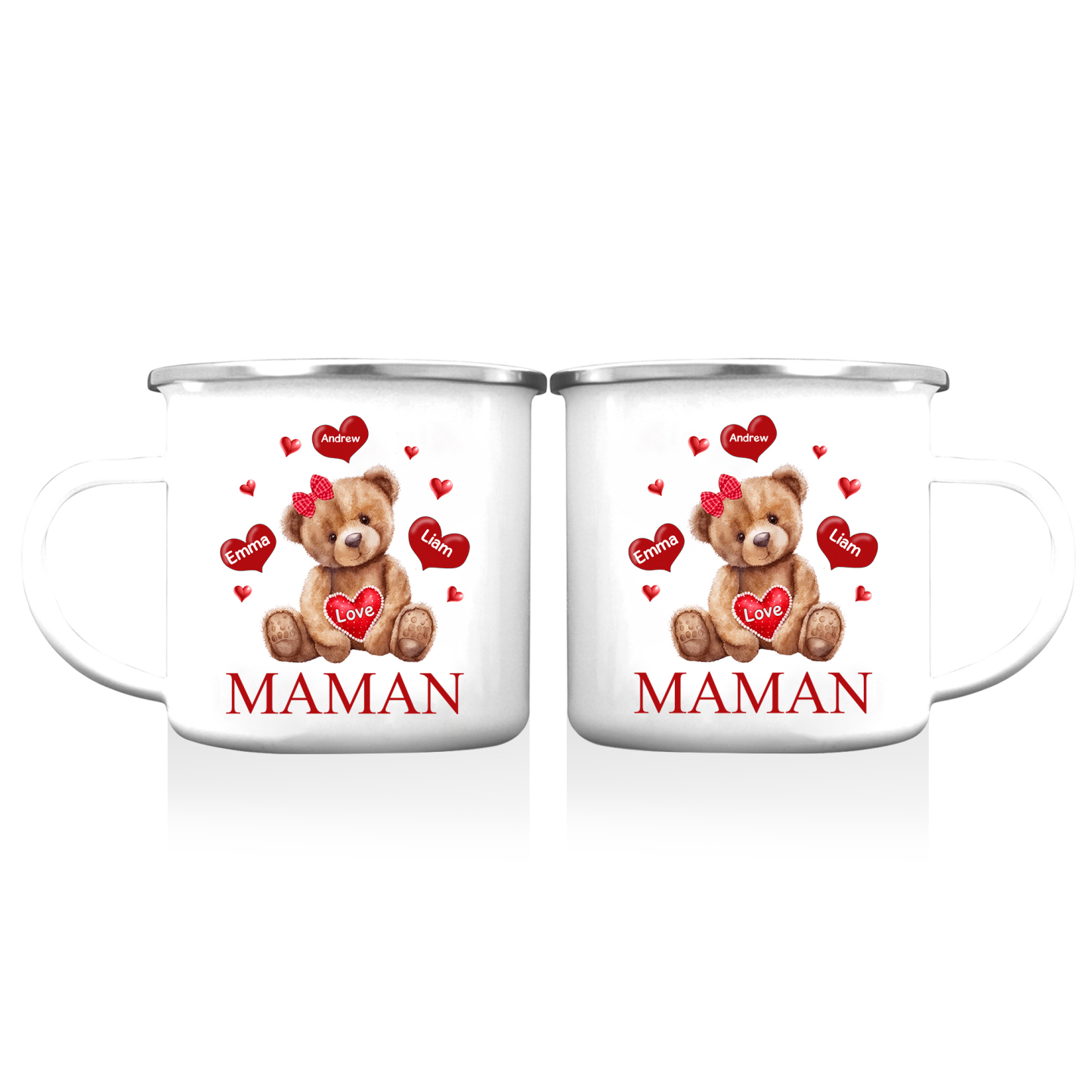 À Maman/Mamie - Tasse émaillée Ours 3 Prénoms Personnalisés
