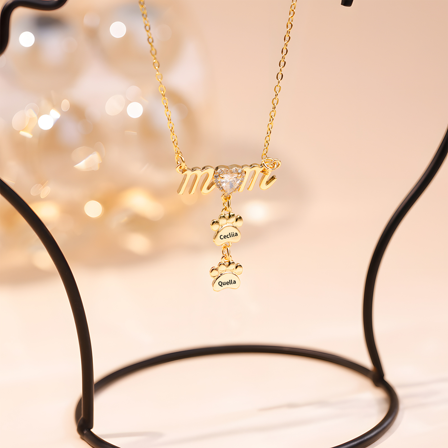 Collier Pendentif Petite Patte 2 Prénoms Personnalisés Collier pour Maman