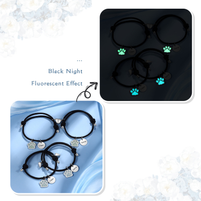 2PCS Bracelets Magnétiques 2 Prénoms Personnalisés pour Couple Bracelet Fluorescent