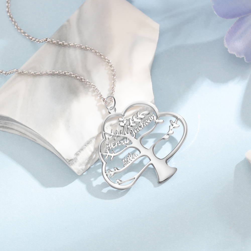 Collier Arbre de vie Arbre généalogique 4 prenoms personnalisés
