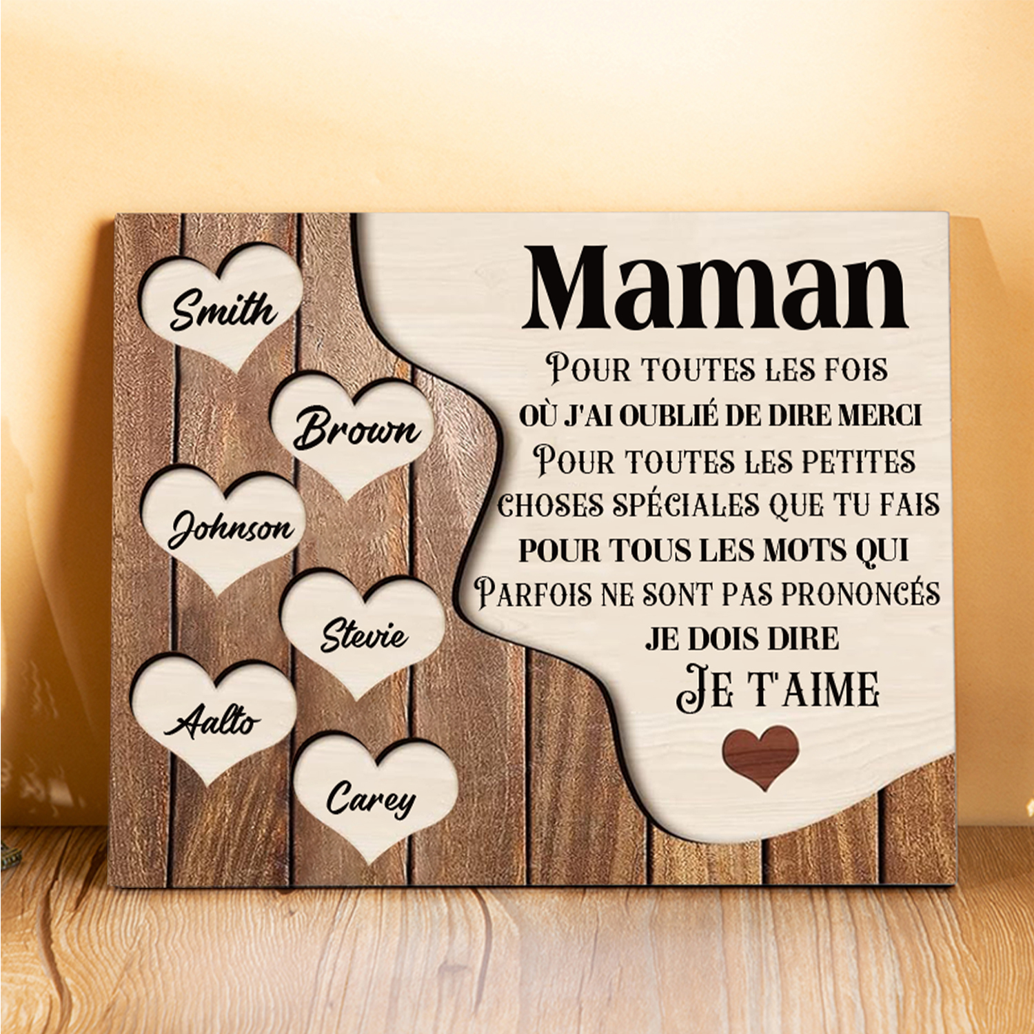 À ma Maman/Mamie - Cadre en Bois 6 Prénoms Personnalisés avec Texte Cadeau pour Famille