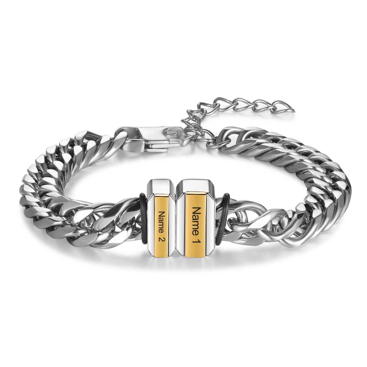 Bracelet Gourmette en Acier inoxydable 2 Prénoms Personnalisé