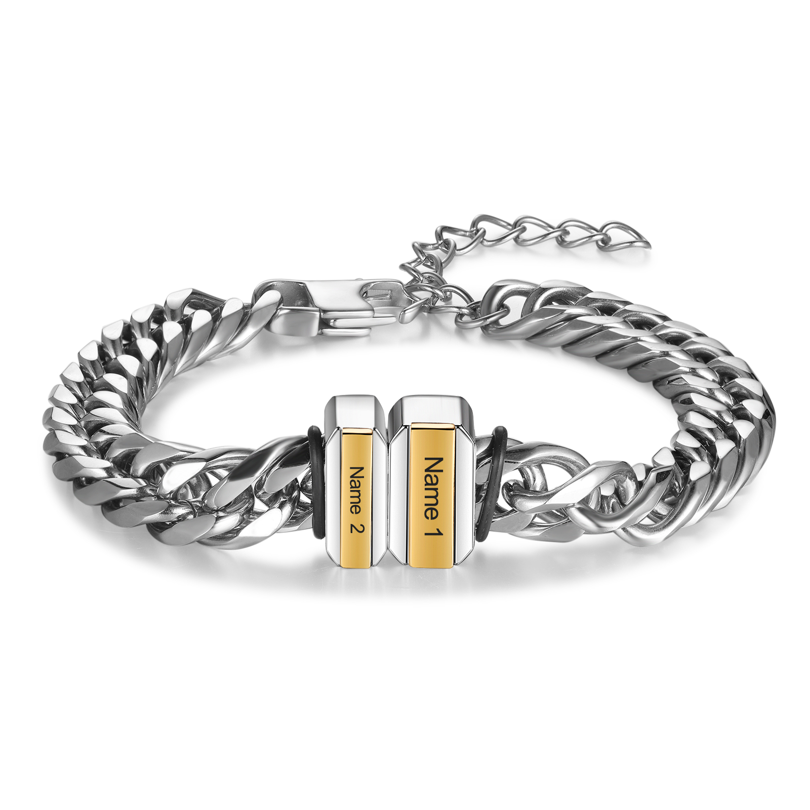 Bracelet Gourmette en Acier inoxydable 2 Prénoms Personnalisé