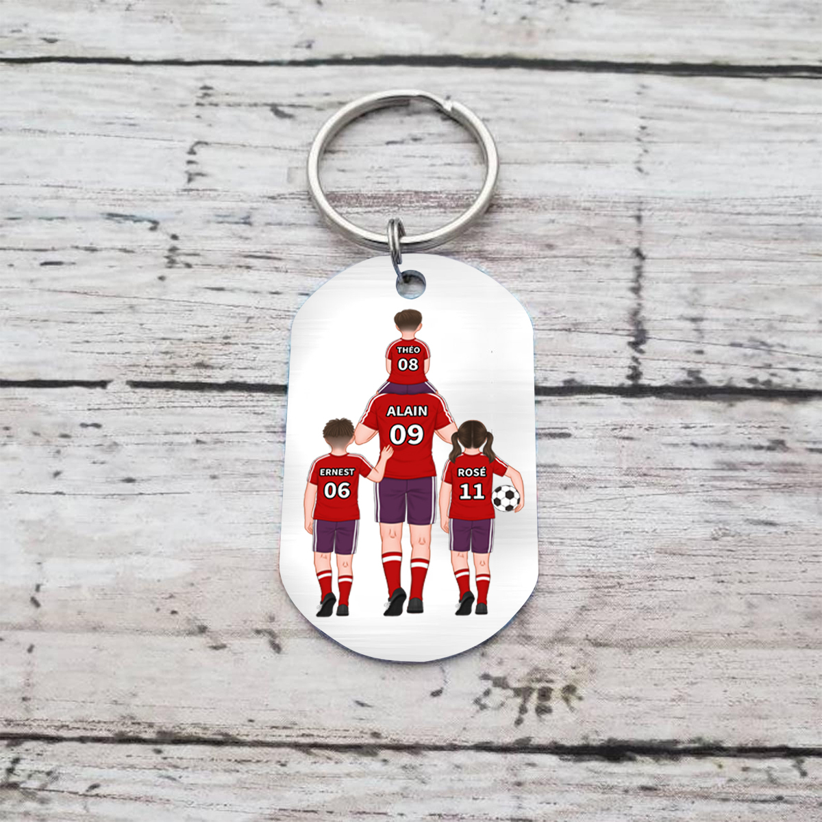 À mon Papa - Porte-Clés Famille du Football 2-4 Prénoms Personnalisés
