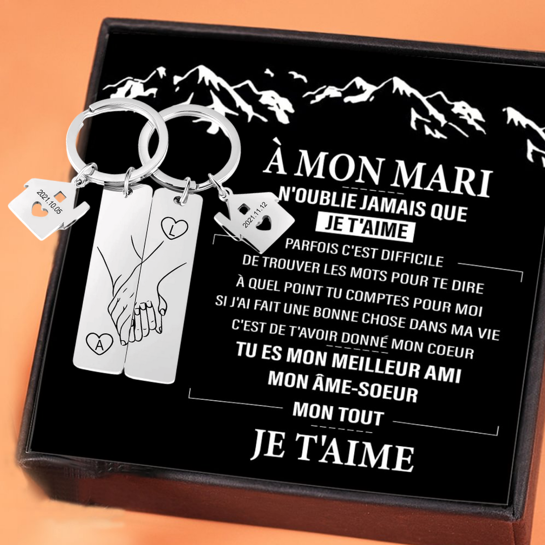 À Mon Mari - Porte-Clés la main dans la main 2 lettres Personnalisé avec 2 dates