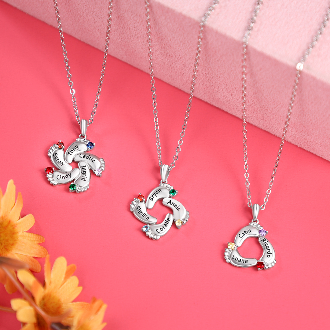 A ma fille - Collier Prénom Personnalisé pied bebe avec pierre de naissance