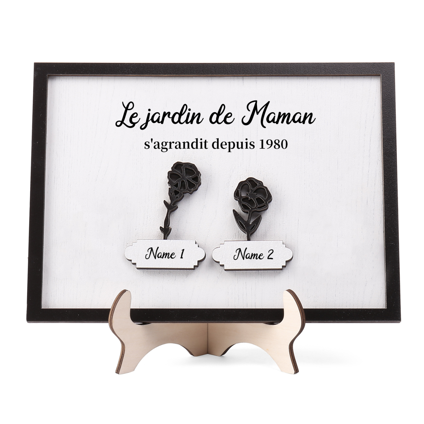 À ma Maman - Décoration en bois Fleurs 2 Prénoms Personnalisés avec Fleurs de naissance Ornement pour Famille