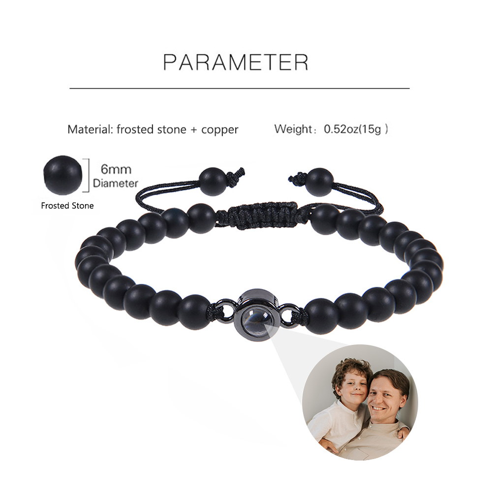 Bracelet Personnalisé Bracelet Photo Projection en Noir Mat/Turquoise Blanc pour Homme｜ Jessemade
