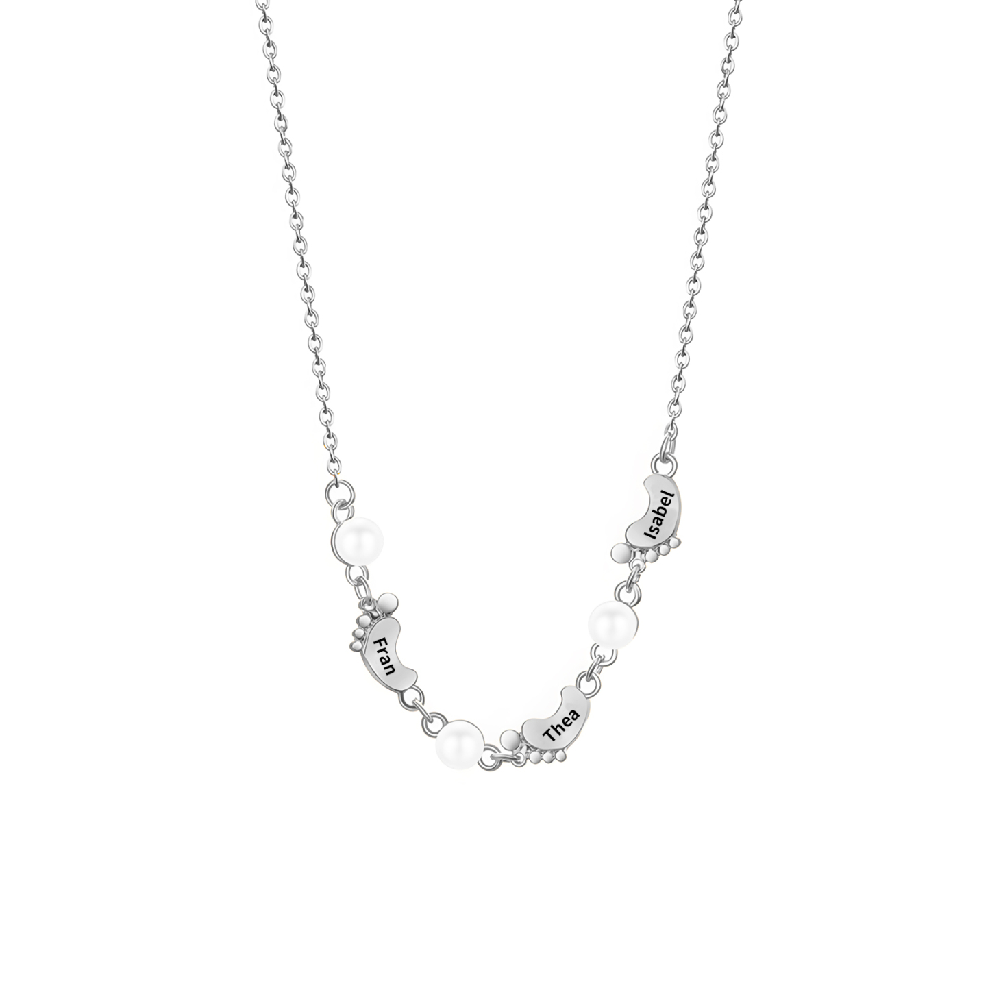 Collier Pieds Bébé et Perles 3 Prénoms Personnalisés Collier Femmes