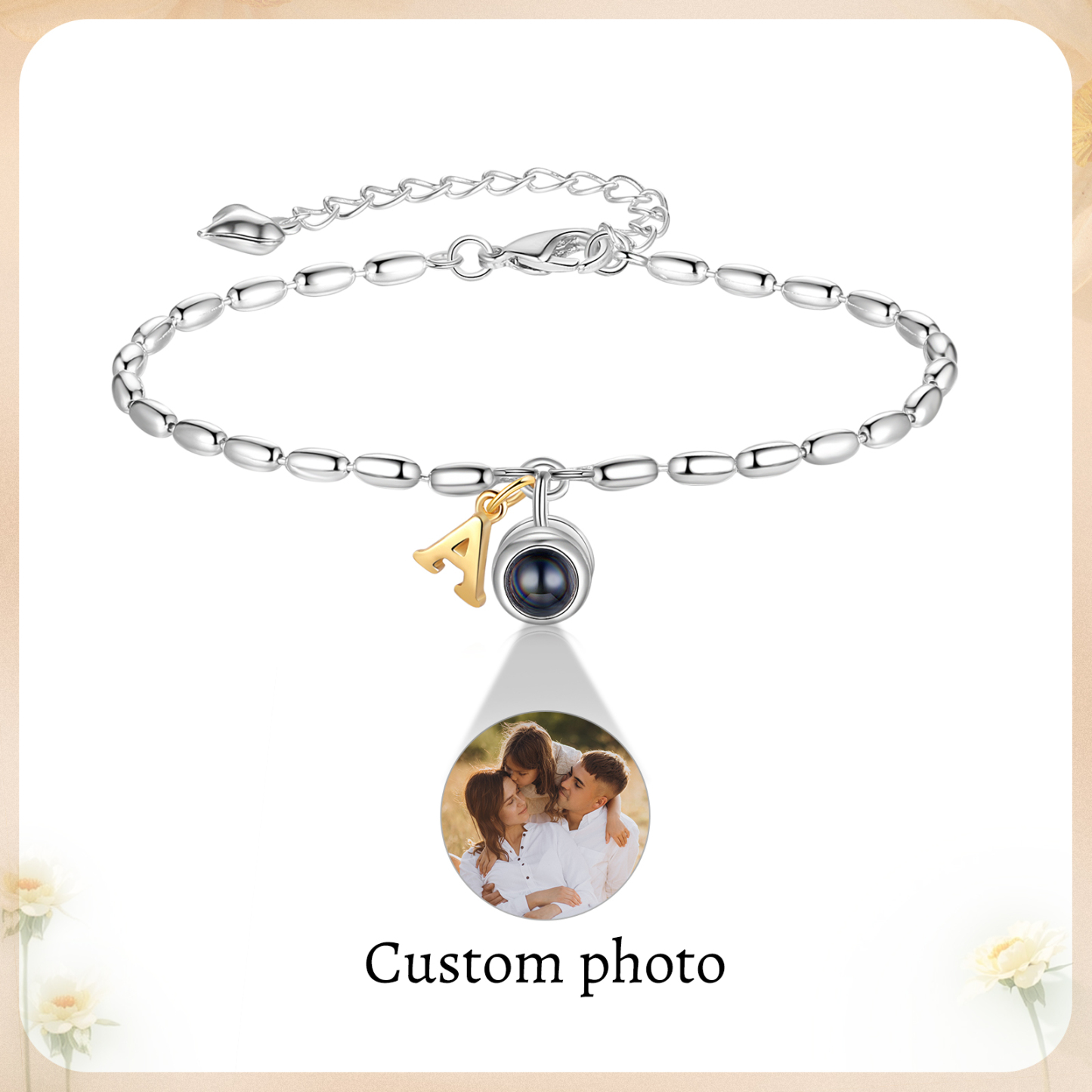 Bracelet Projection de Pierres Bracelet Initiale 1 Photo Personnalisée avec 26 Lettres｜Jessemade