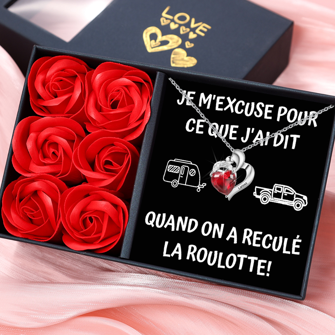 Collier d'Excuses Cœur 1 Prénom Personnalisé avec Pierre de Naissance