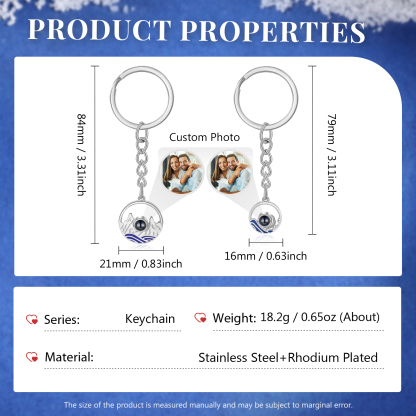 Porte-Clés Projection de Pierres 1 Photo Personnalisée pour Couple