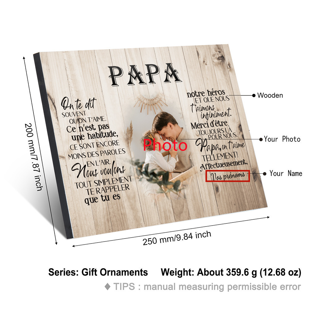 PAPA - Cadre en bois personnalisé texte avec photo | Cadeau Fête des Pères | Jessemade