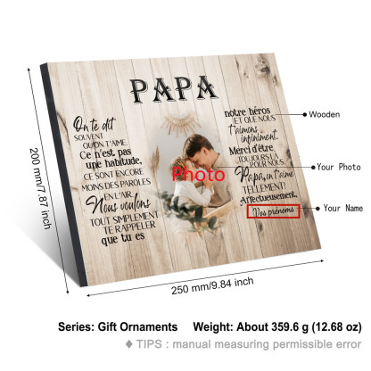 PAPA - Cadre en bois personnalisé texte avec photo | Cadeau Fête des Pères | Jessemade