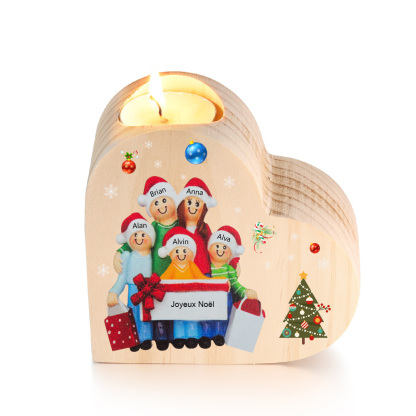 Bougeoir en Bois de Noël Poupée 5 Prénoms Personnalisés sans bougie