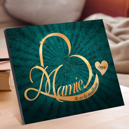 À ma Mamie - Cadre en Bois Cœur 1-6 Prénoms Personnalisés