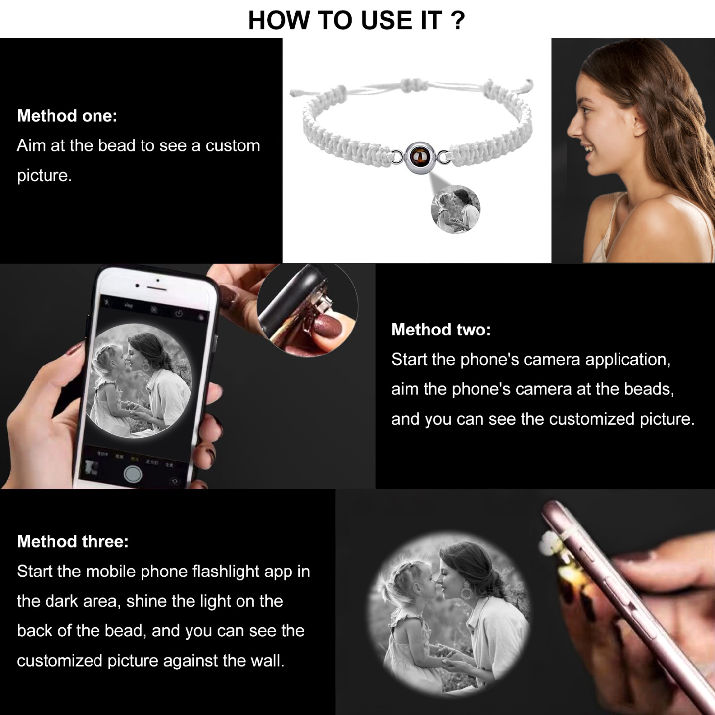 Bracelet Projection de Pierres 1 Photo Personnalisée