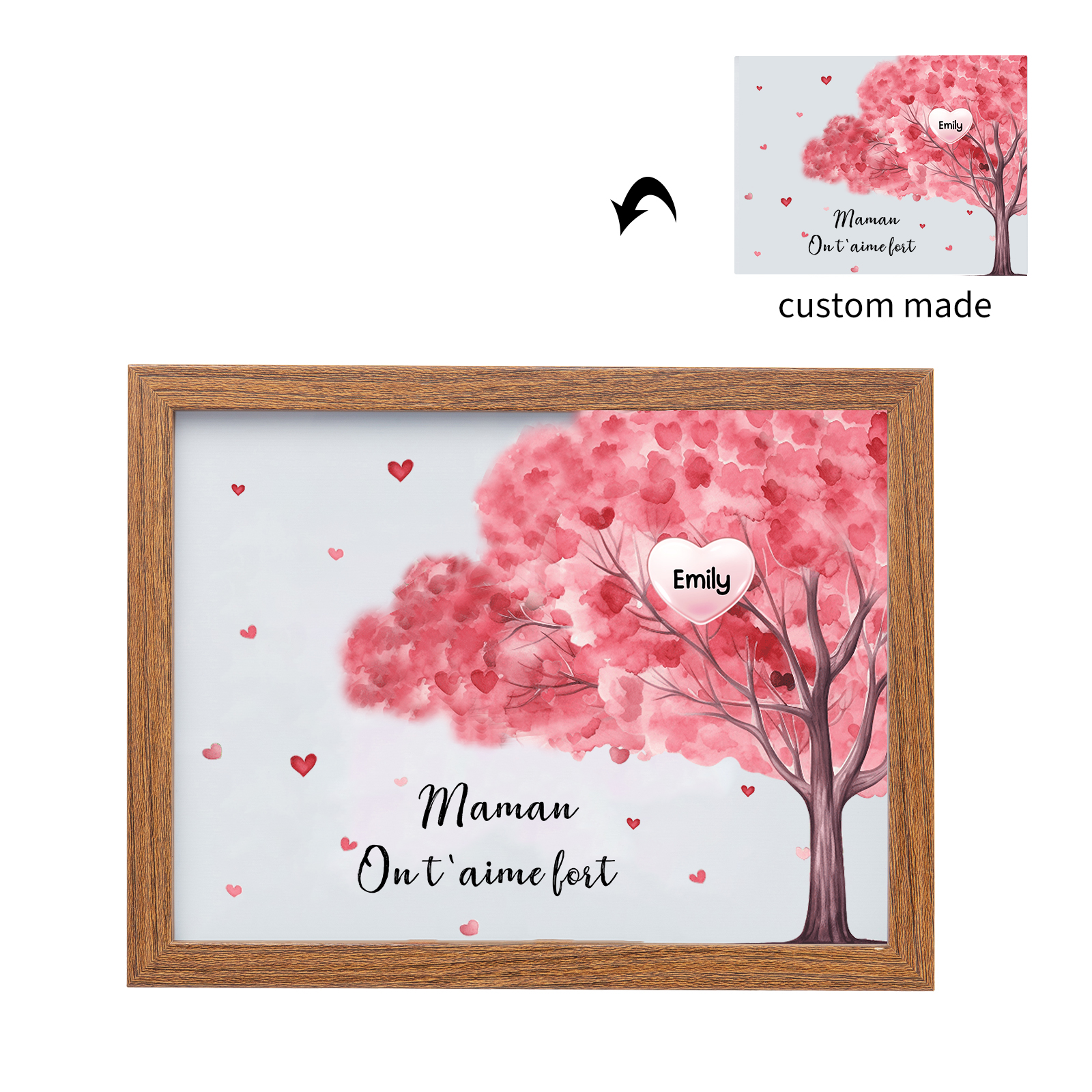 Cadre Photo LED Arbre 1 Prénom Personnalisé avec 1 Texte Décoration Famille