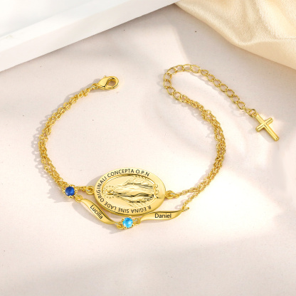 Bracelet avec prénom et pierre de naissance, bracelet croix pour elle