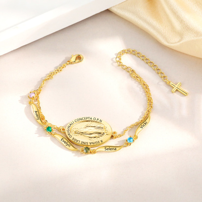 Bracelet avec prénom et pierre de naissance, bracelet croix pour elle