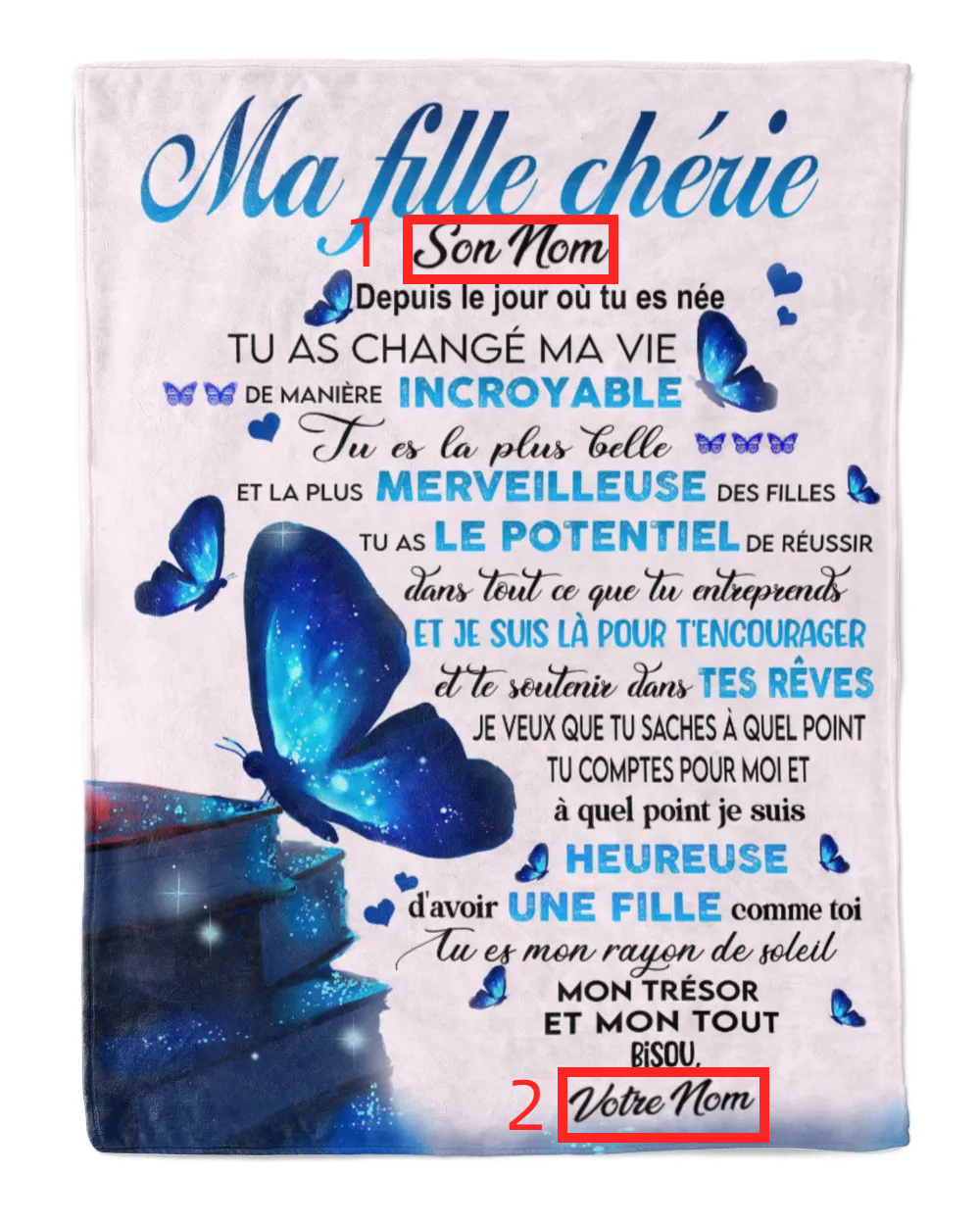 À Ma Fille - Plaid Personnalisé avec 2 Prénoms Couverture Flanelle | Jessemade