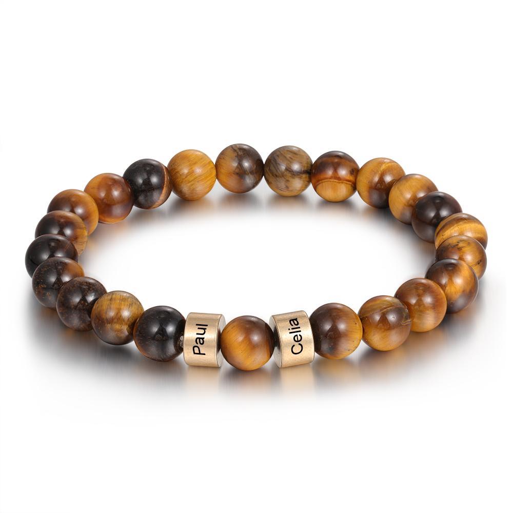 Bracelet 2 Prénom Personnalisé Pierres Oeil de Tigre Brun Bracelet Homme