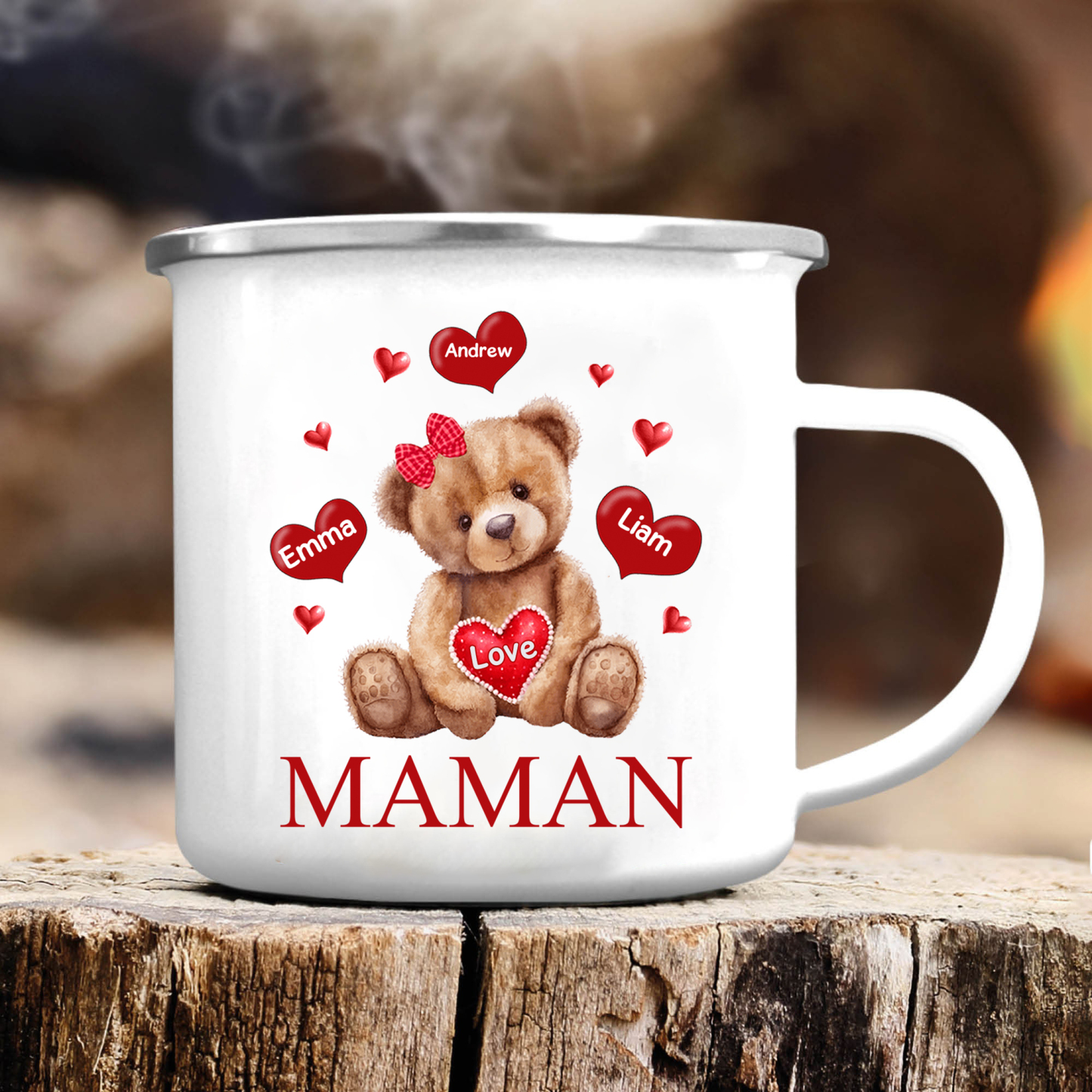 À Maman/Mamie - Tasse émaillée Ours 3 Prénoms Personnalisés