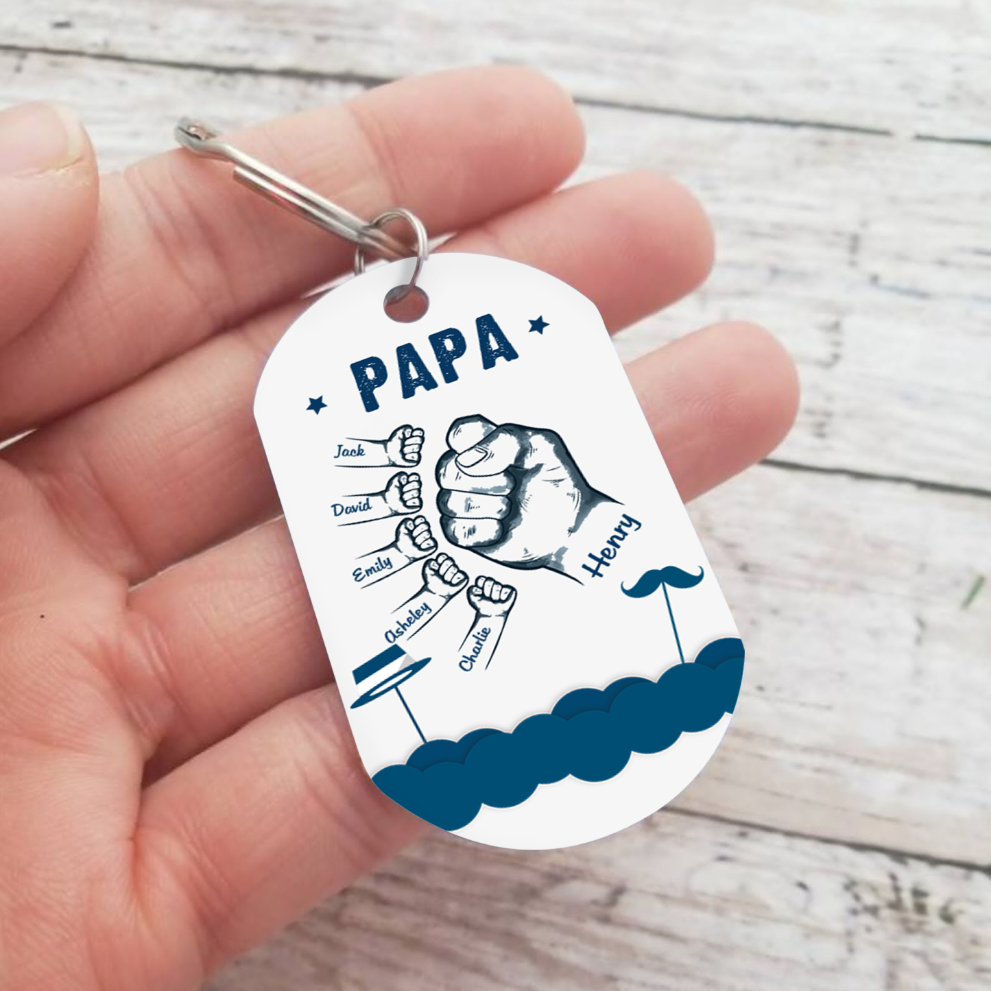 À Papa/Papi - Porte-Clés Poings 6 Prénoms Personnalisés