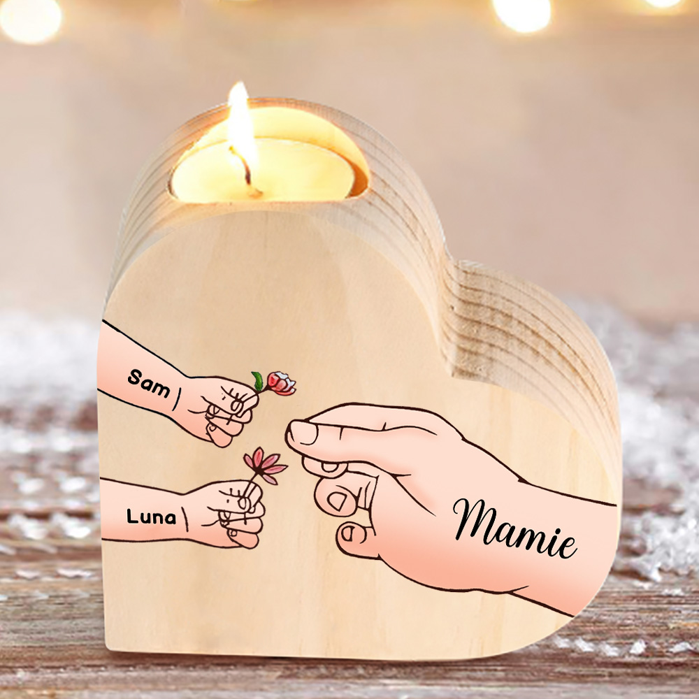 À Ma Maman/Mamie - Bougeoir en Bois Mains et Enfants 3 Prénoms Personnalisés pour Famille sans bougie