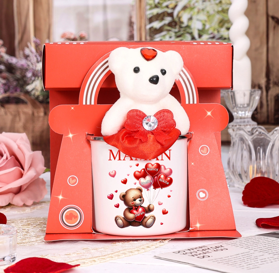 À Maman/Mamie - Tasse émaillée Ours 4 Prénoms Personnalisés
