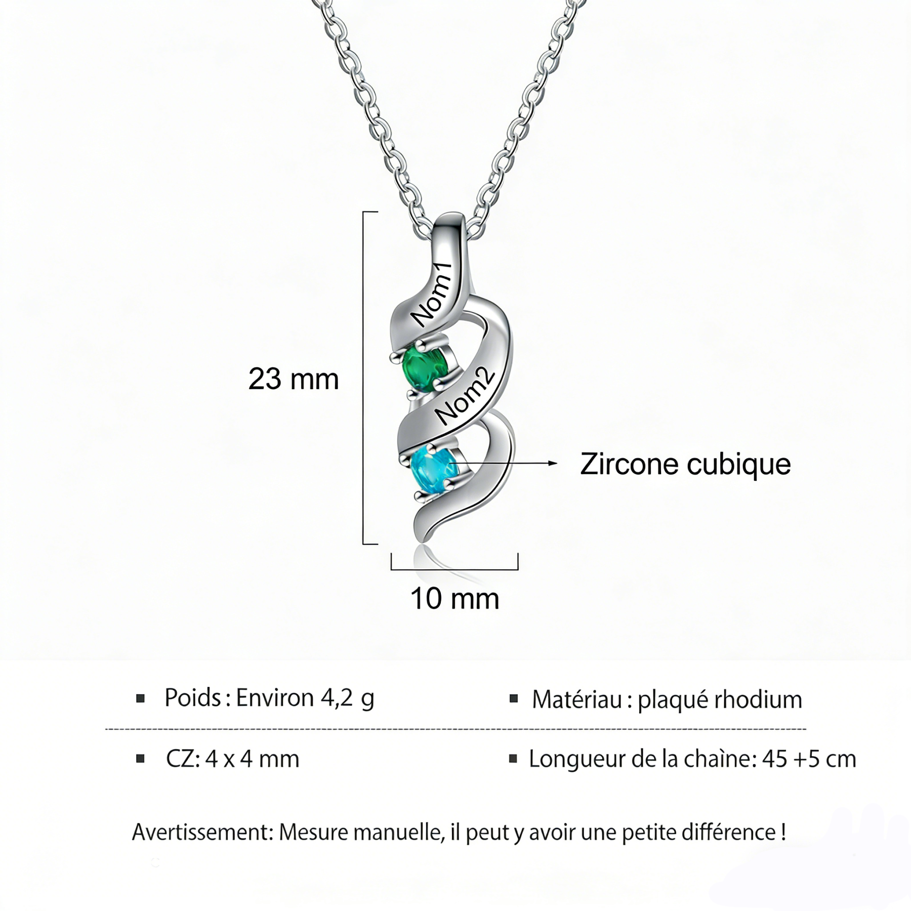 Collier ADN Personnalisé avec 1 à 10 Prénoms et Pierres de Naissance – Cadeau pour la Famille et les Proches