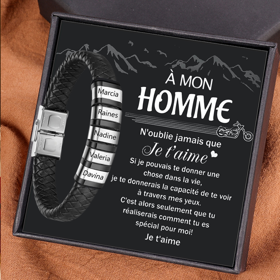 À mon Homme - Bracelet Cuir tressé 5 Prénoms Personnalisés Bracelet Homme