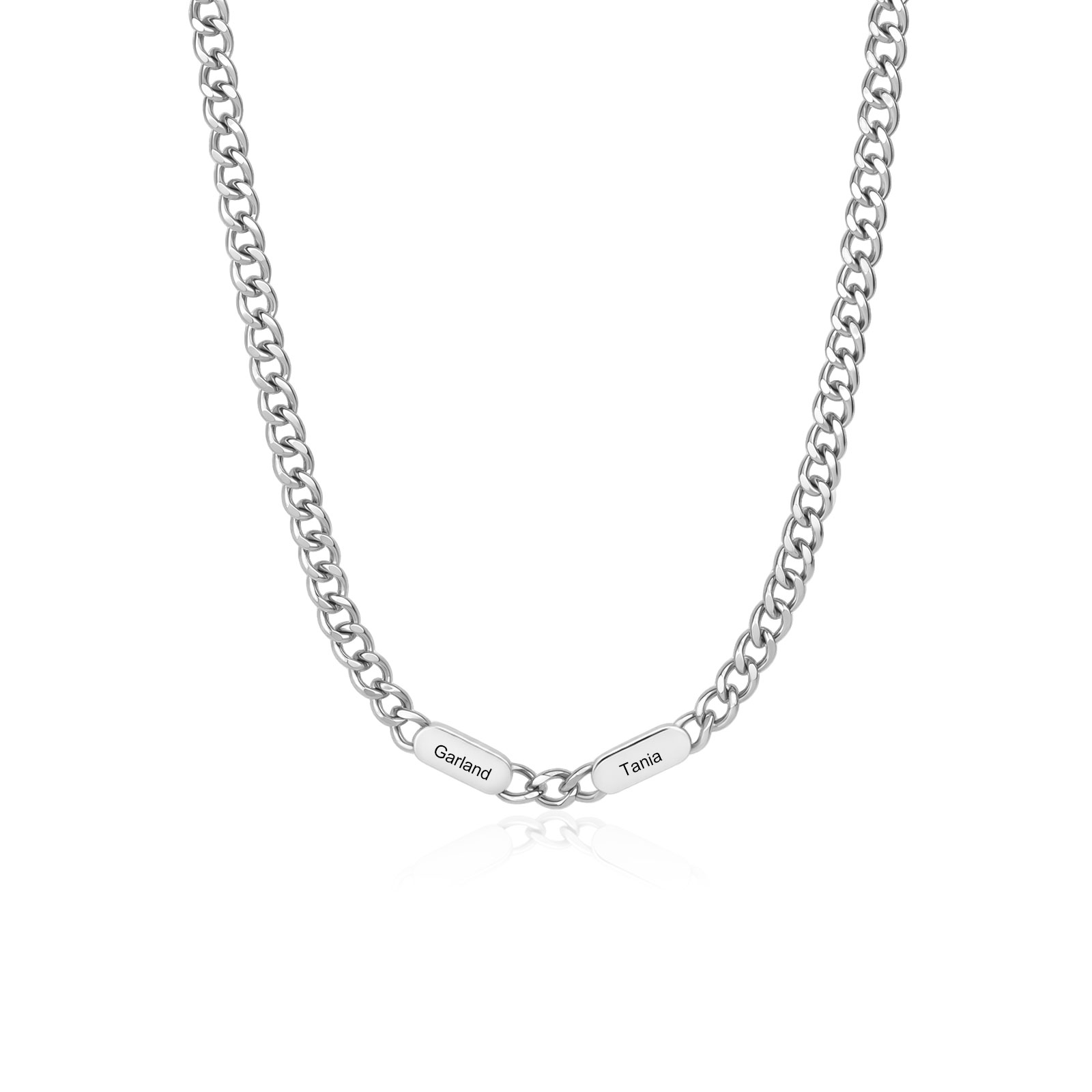 Collier Chaîne Gourmette en Acier Inoxydable Personnalisé et ajustable avec 1 à 6 Prénoms pour Homme