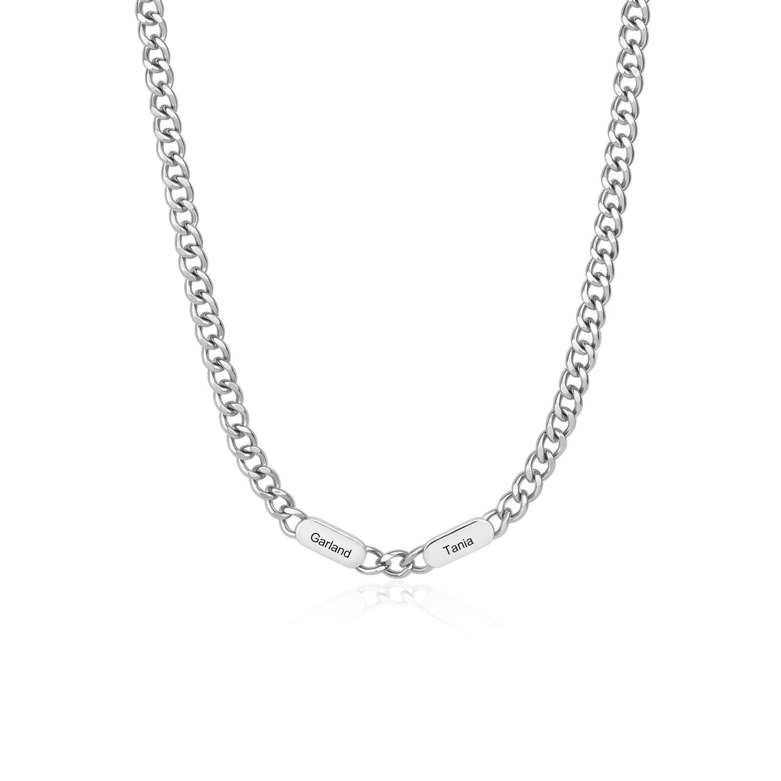 Collier Chaîne Gourmette en Acier Inoxydable Personnalisé et ajustable avec 1 à 6 Prénoms pour Homme