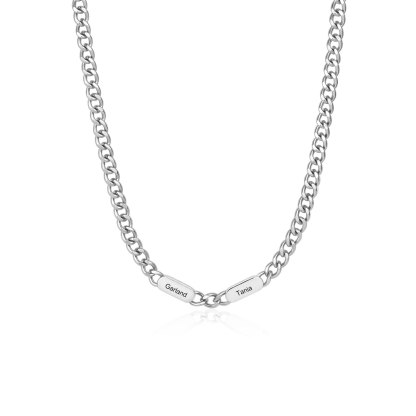 Collier Chaîne Gourmette en Acier Inoxydable Personnalisé et ajustable avec 1 à 6 Prénoms pour Homme