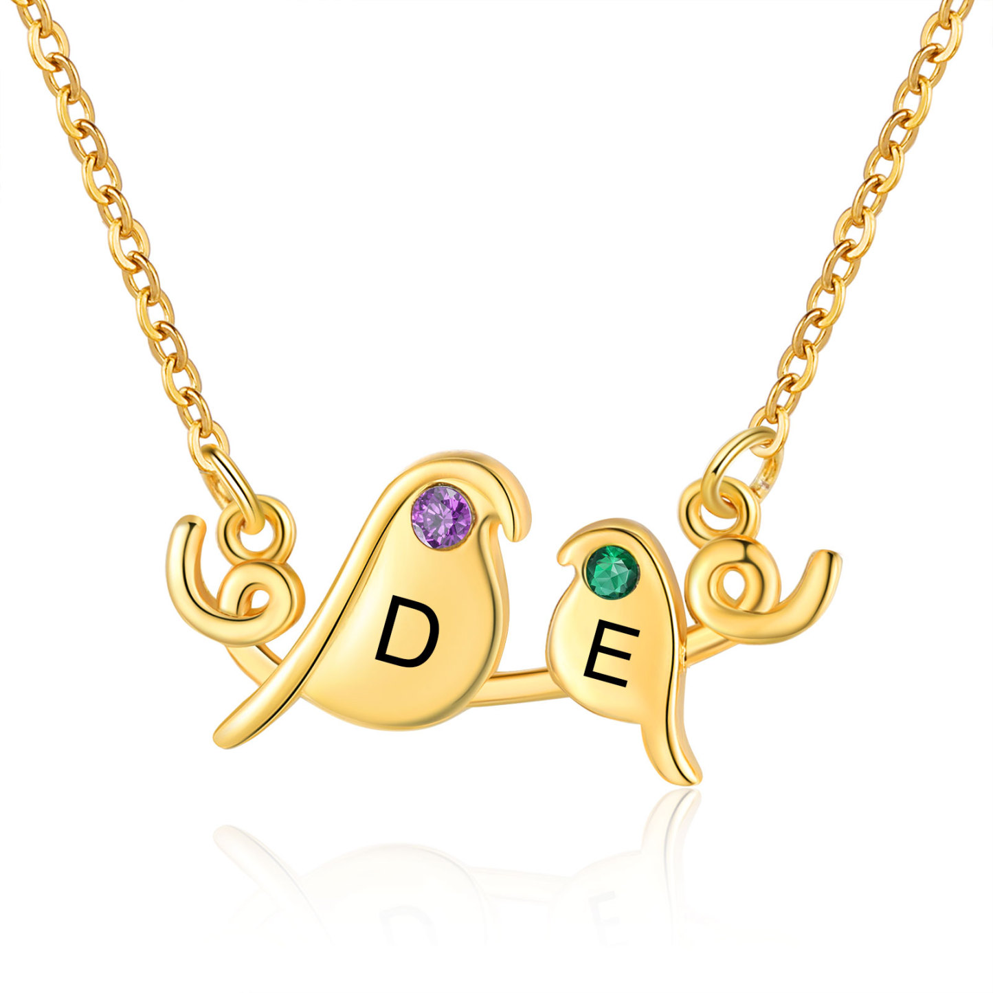 Collier Petit Oiseau 2 Lettres et Pierres de Naissance Personnalisés Collier Femmes