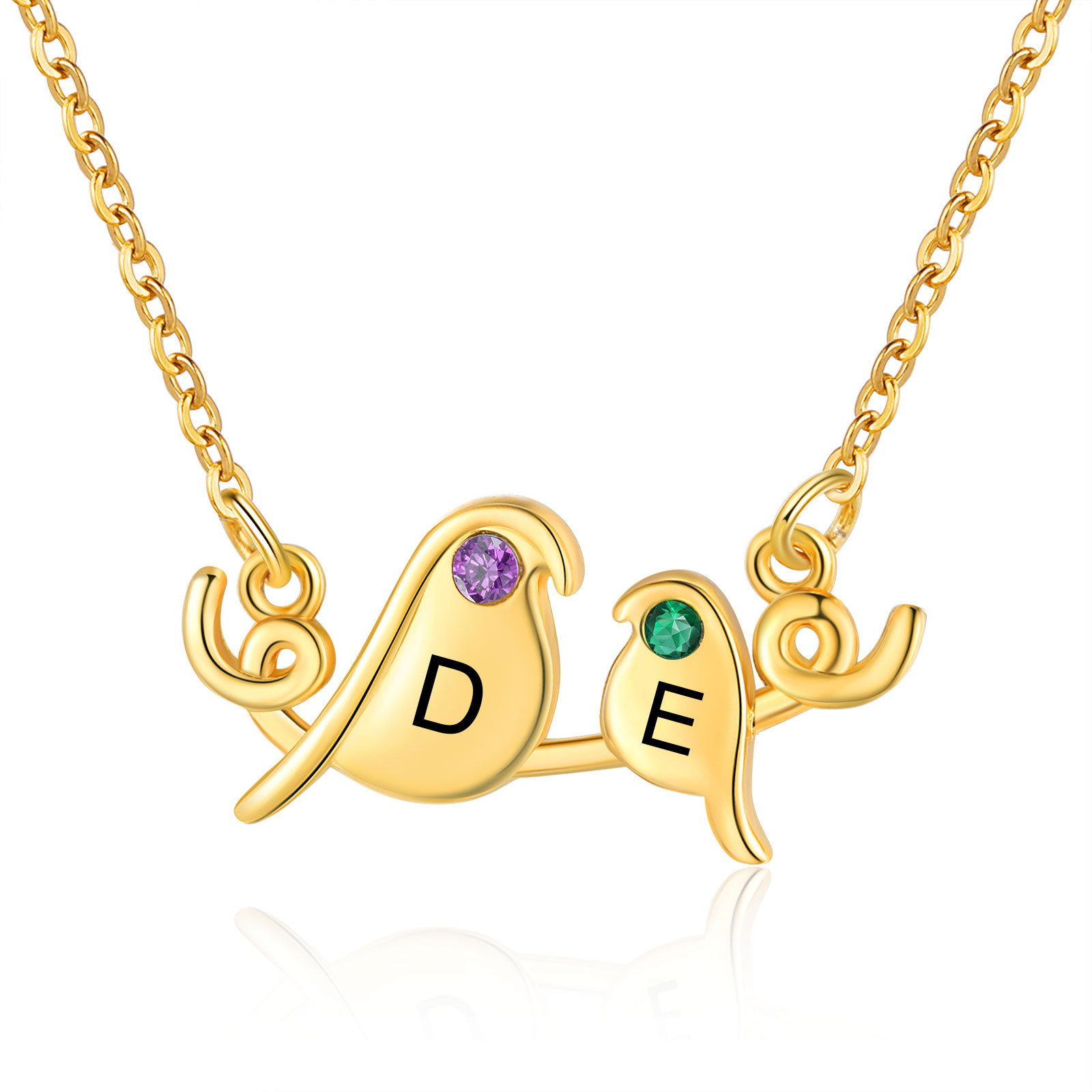 Collier Petit Oiseau 2 Lettres et Pierres de Naissance Personnalisés Collier Femmes